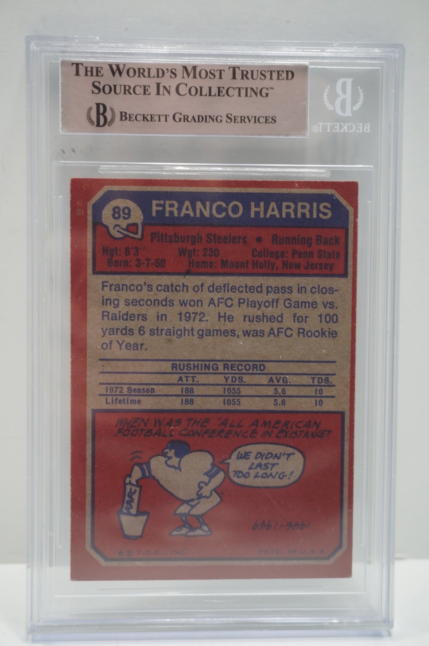 1973 Topps #89 Franco Harris Beckett Authentic