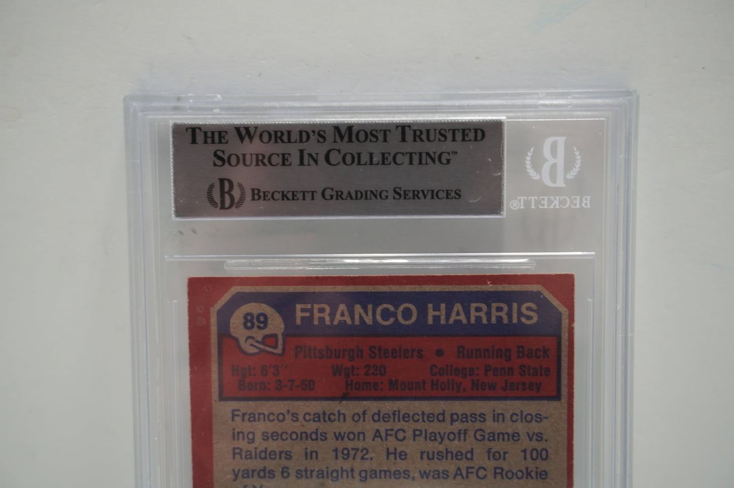1973 Topps #89 Franco Harris Beckett Authentic