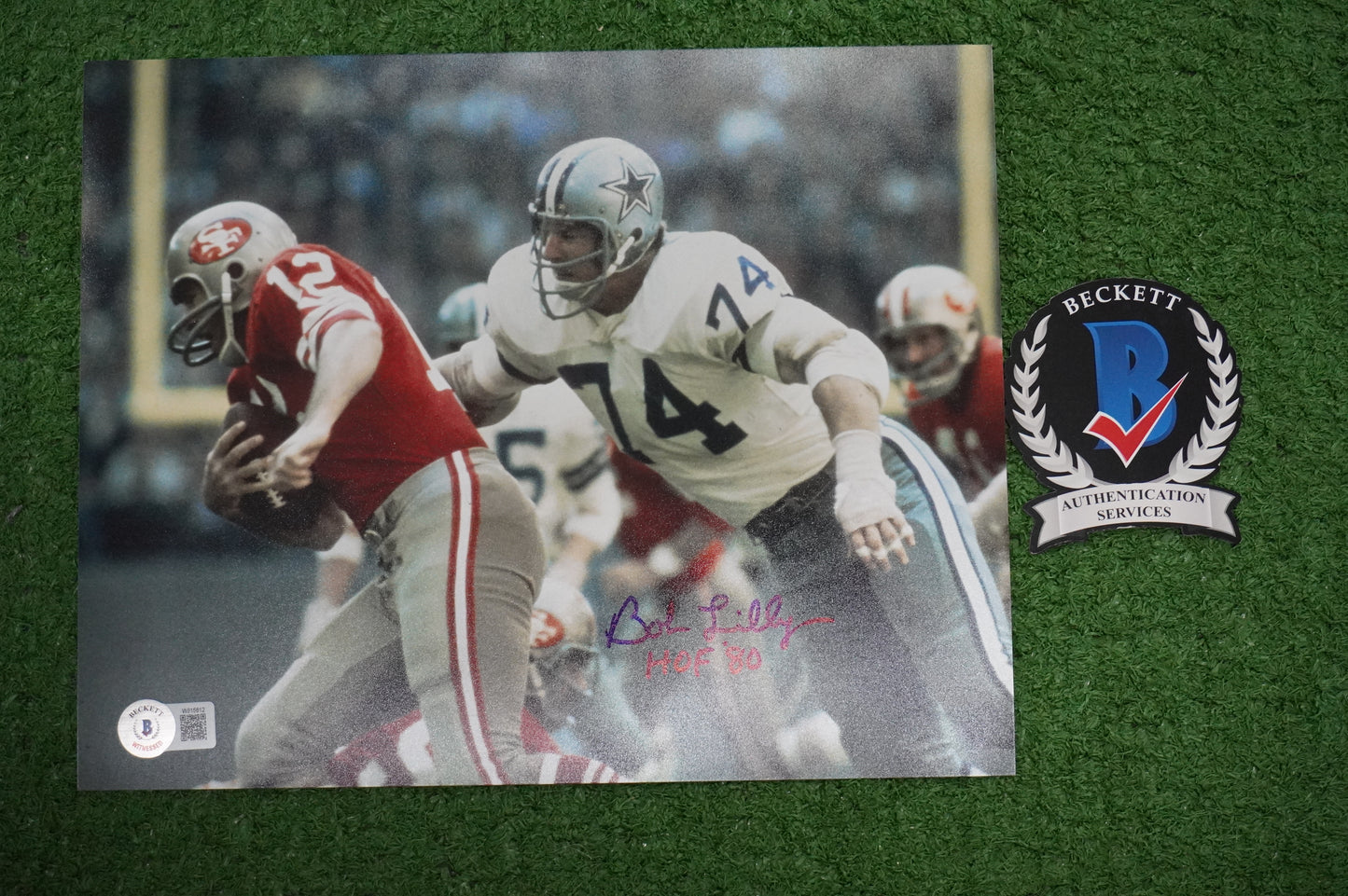 BOB LILLY DALLAS COWBOYS SIGNED 8x10 PHOTO w/HOF80 vs 49ers BAS