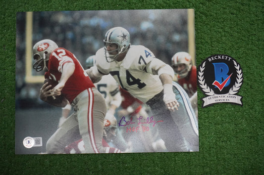 BOB LILLY DALLAS COWBOYS SIGNED 8x10 PHOTO w/HOF80 vs 49ers BAS
