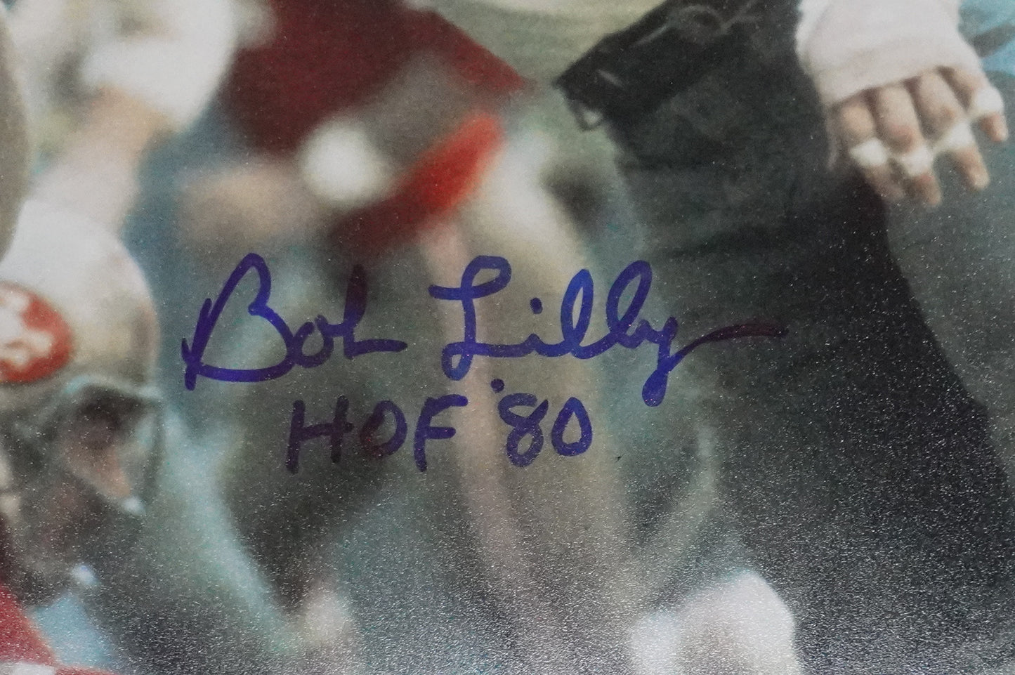 BOB LILLY DALLAS COWBOYS SIGNED 8x10 PHOTO w/HOF80 vs 49ers BAS