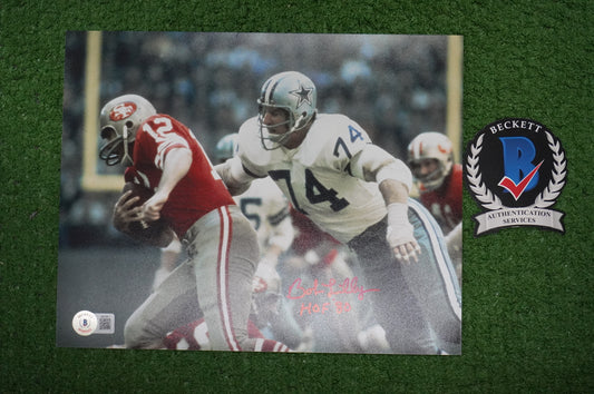 BOB LILLY DALLAS COWBOYS SIGNED 8x10 PHOTO w/HOF80 vs 49ers BAS