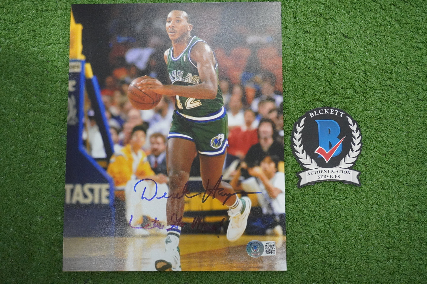 DEREK HARPER SIGNED 8X10 PHOTO Dallas Mavericks New York Knicks w/"Let's Go Mavs"  BAS COA