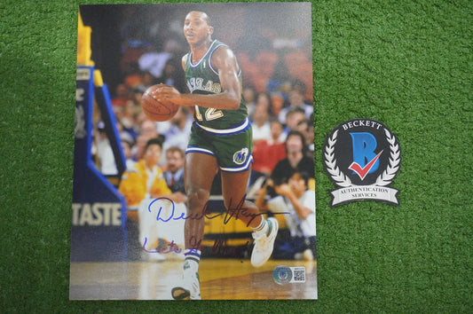 DEREK HARPER SIGNED 8X10 PHOTO Dallas Mavericks New York Knicks w/"Let's Go Mavs"  BAS COA