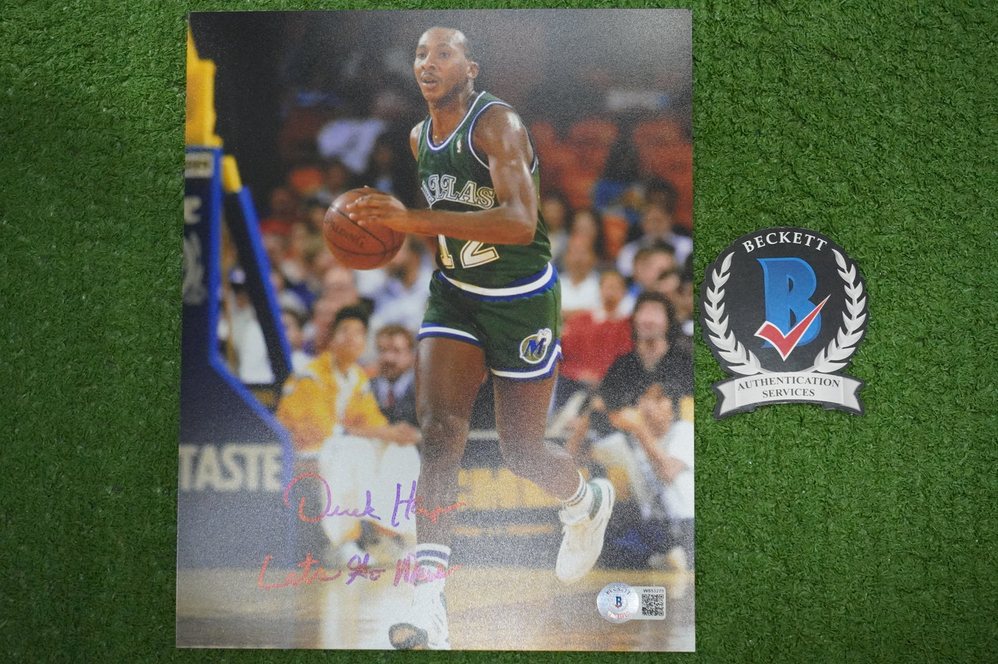DEREK HARPER SIGNED 8X10 PHOTO Dallas Mavericks New York Knicks w/"Let's Go Mavs"  BAS COA