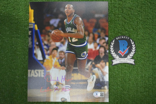 DEREK HARPER SIGNED 8X10 PHOTO Dallas Mavericks New York Knicks w/"Let's Go Mavs"  BAS COA
