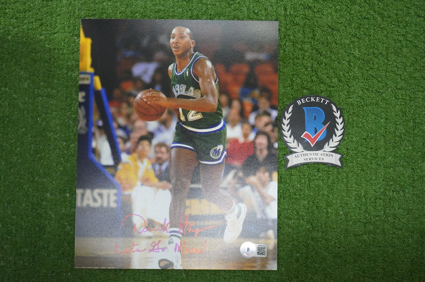DEREK HARPER SIGNED 8X10 PHOTO Dallas Mavericks New York Knicks w/"Let's Go Mavs"  BAS COA
