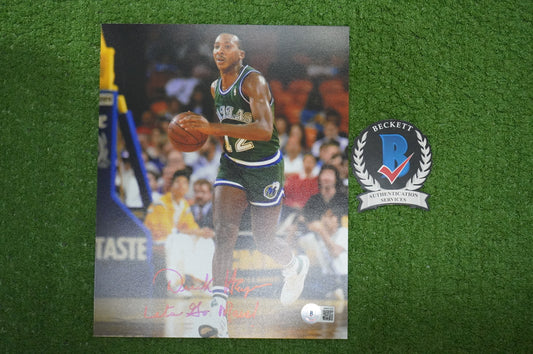 DEREK HARPER SIGNED 8X10 PHOTO Dallas Mavericks New York Knicks w/"Let's Go Mavs"  BAS COA