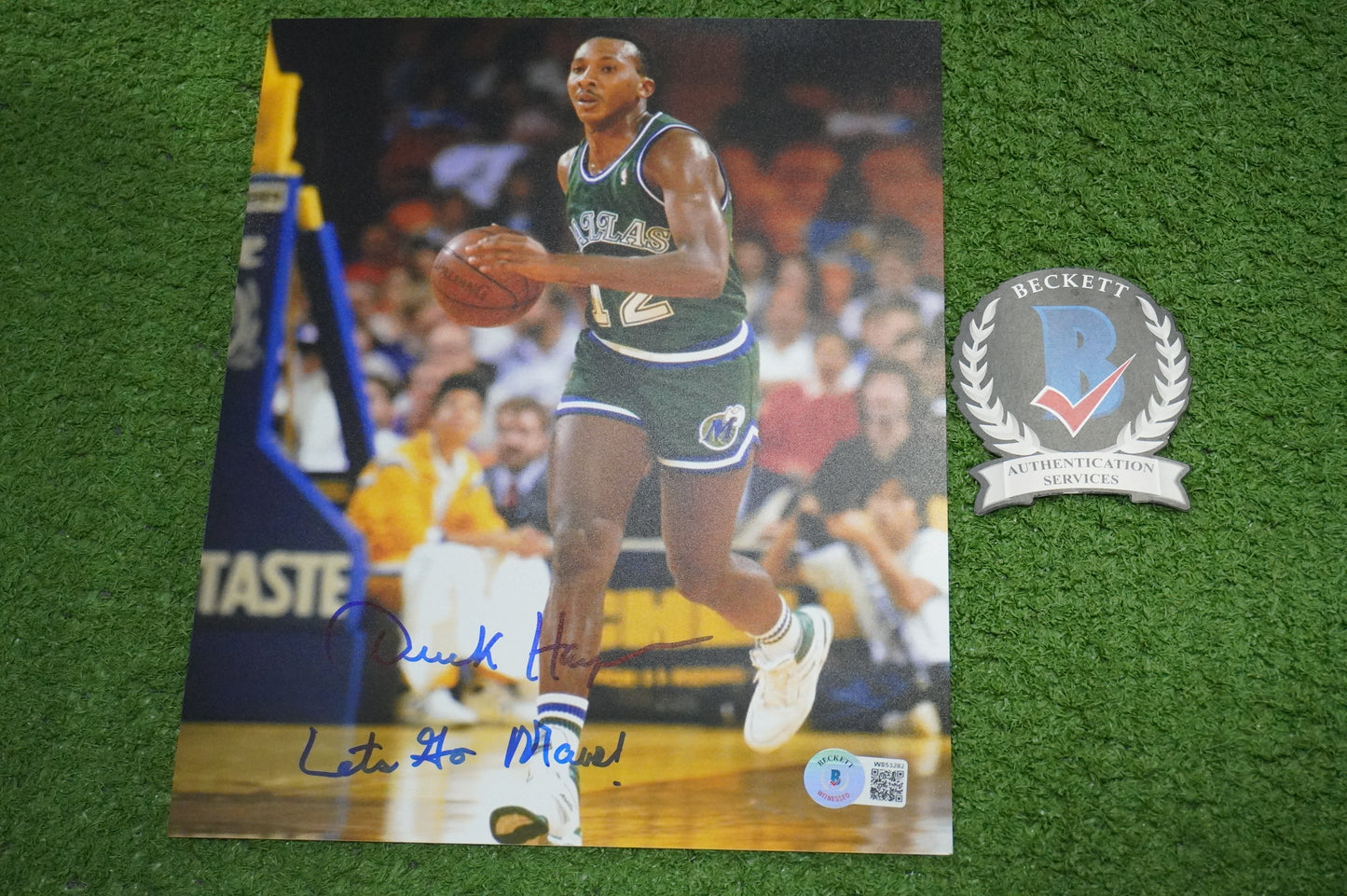 DEREK HARPER SIGNED 8X10 PHOTO Dallas Mavericks New York Knicks w/"Let's Go Mavs"  BAS COA
