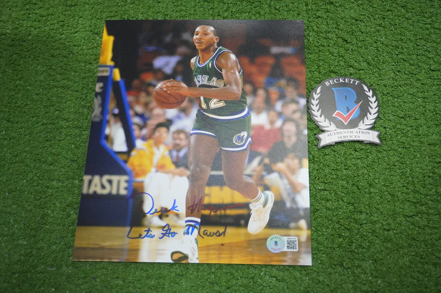 DEREK HARPER SIGNED 8X10 PHOTO Dallas Mavericks New York Knicks w/"Let's Go Mavs"  BAS COA