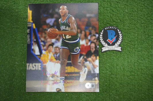 DEREK HARPER SIGNED 8X10 PHOTO Dallas Mavericks New York Knicks w/"Let's Go Mavs"  BAS COA