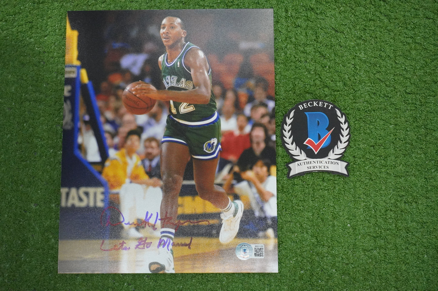 DEREK HARPER DALLAS MAVERICKS MAVS SIGNED 8x10 PHOTO w/INSC GREEN BAS