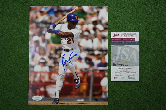 RUBEN SIERRA TEXAS RANGERS SIGNED 8x10 PHOTO Leg Kick JSA COA