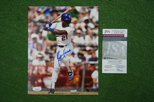 RUBEN SIERRA TEXAS RANGERS SIGNED 8x10 PHOTO Leg Kick JSA COA