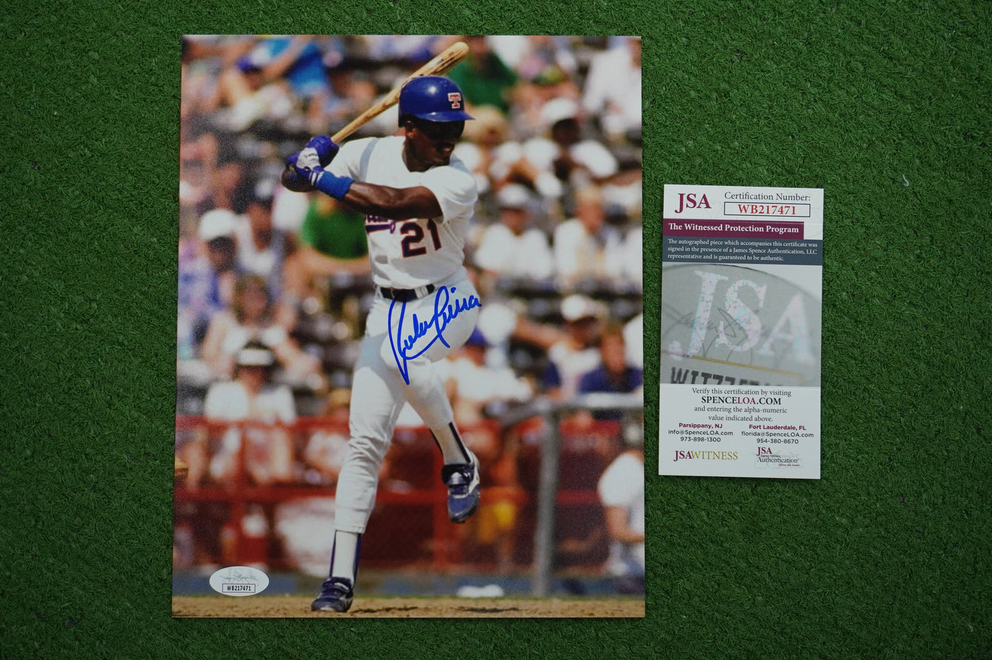 RUBEN SIERRA TEXAS RANGERS SIGNED 8x10 PHOTO Leg Kick JSA COA