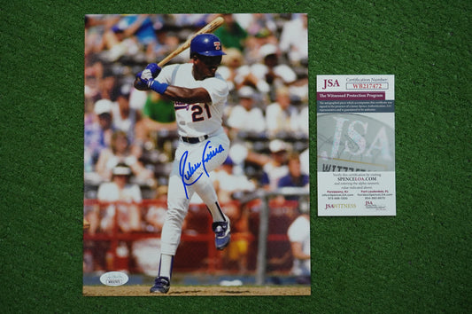 RUBEN SIERRA TEXAS RANGERS SIGNED 8x10 PHOTO Leg Kick JSA COA