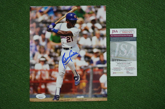 RUBEN SIERRA TEXAS RANGERS SIGNED 8x10 PHOTO Leg Kick JSA COA