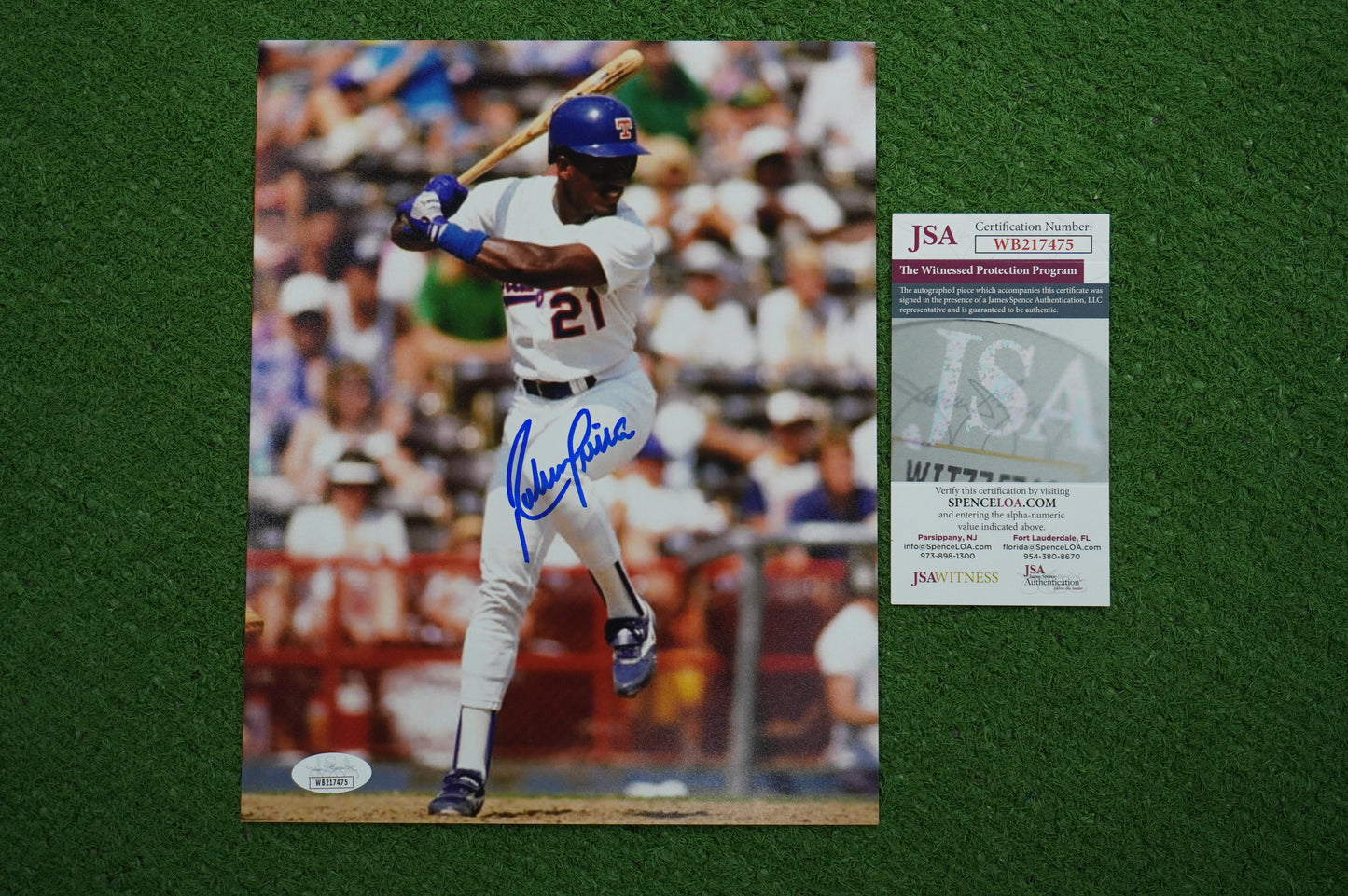 RUBEN SIERRA TEXAS RANGERS SIGNED 8x10 PHOTO Leg Kick JSA COA