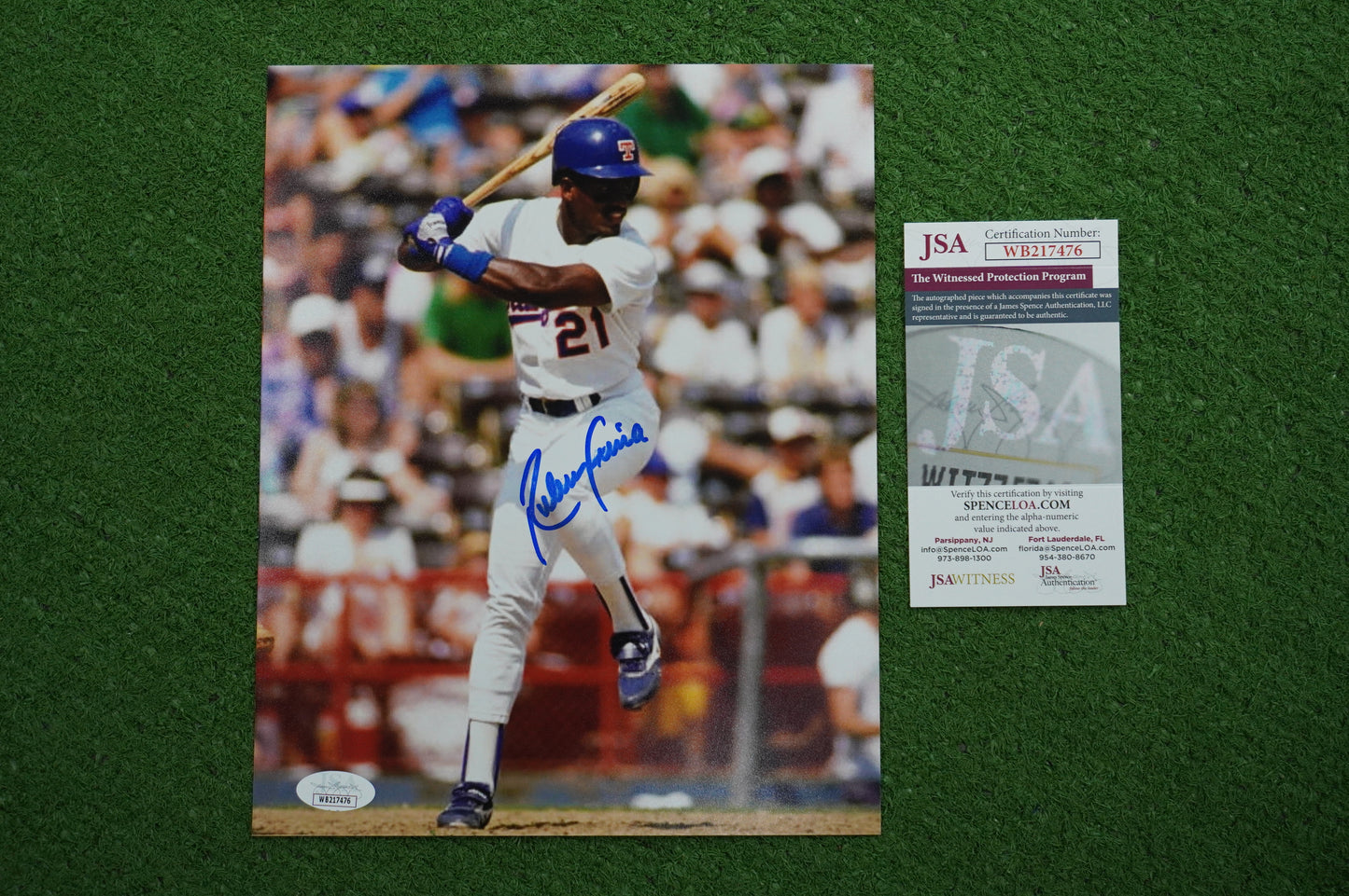RUBEN SIERRA TEXAS RANGERS SIGNED 8x10 PHOTO Leg Kick JSA COA
