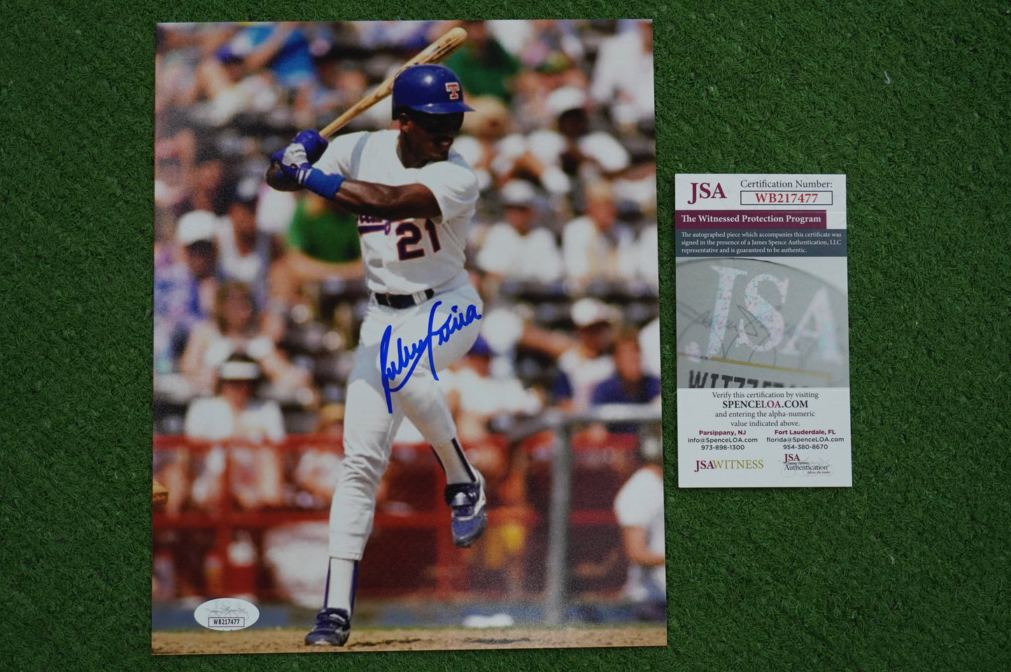 RUBEN SIERRA TEXAS RANGERS SIGNED 8x10 PHOTO Leg Kick JSA COA