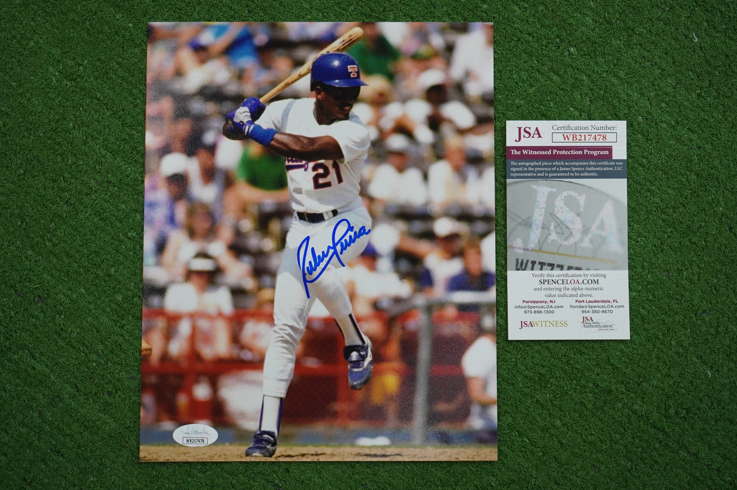 RUBEN SIERRA TEXAS RANGERS SIGNED 8x10 PHOTO Leg Kick JSA COA