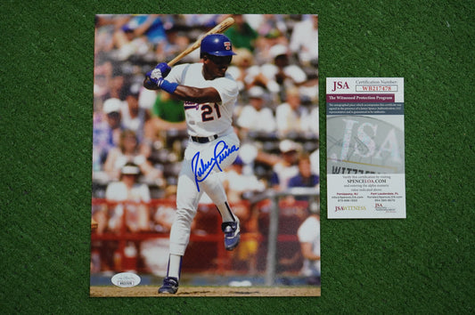 RUBEN SIERRA TEXAS RANGERS SIGNED 8x10 PHOTO Leg Kick JSA COA