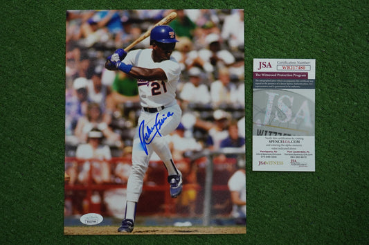 RUBEN SIERRA TEXAS RANGERS SIGNED 8x10 PHOTO Leg Kick JSA COA