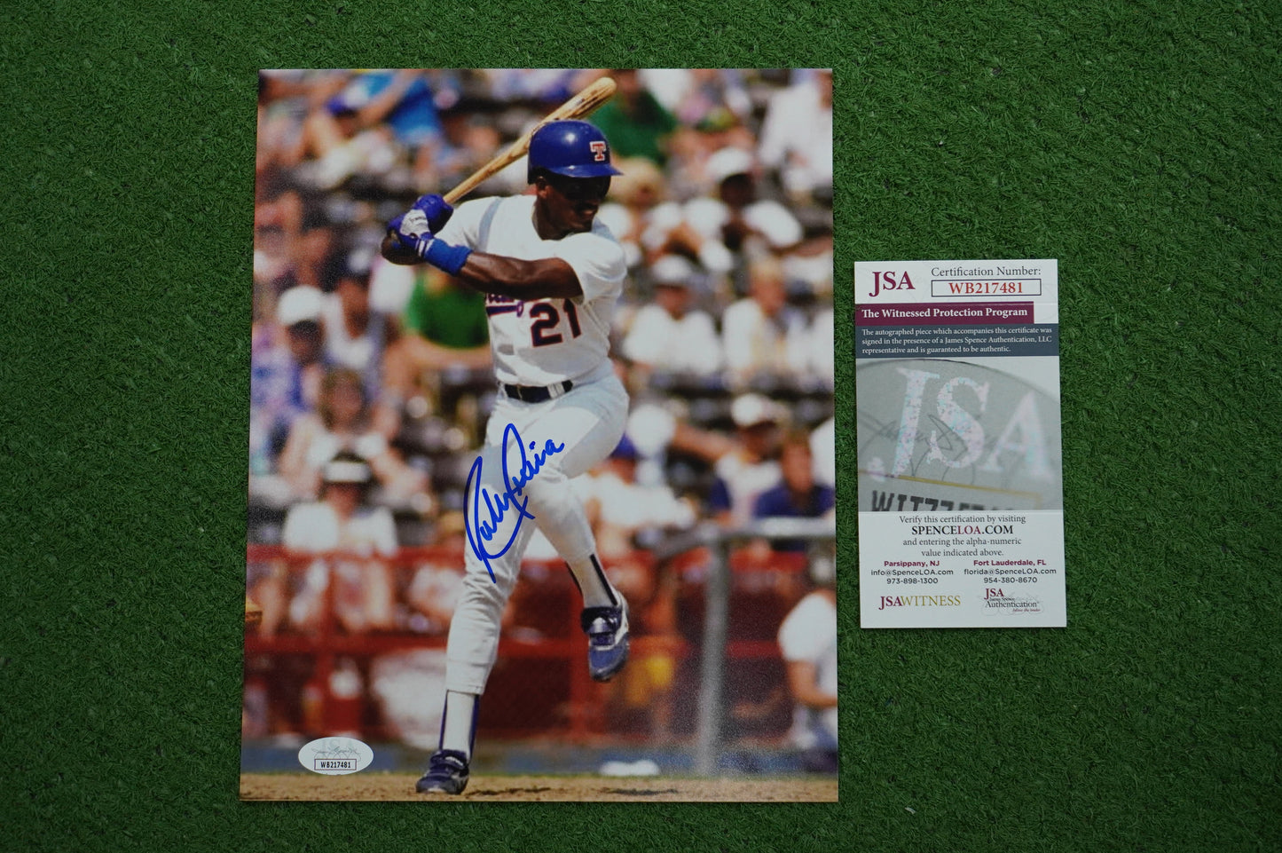 RUBEN SIERRA TEXAS RANGERS SIGNED 8x10 PHOTO Leg Kick JSA COA