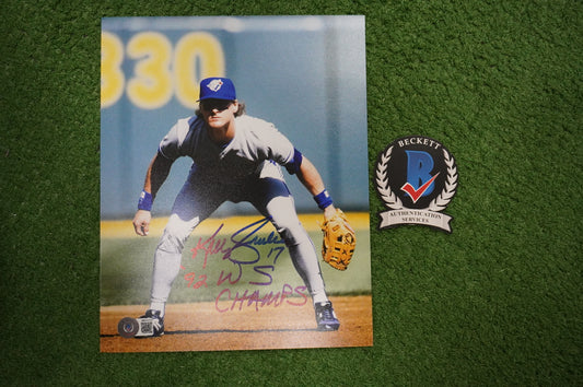 KELLY GRUBER Signed 8x10 Photo TORONTO BLUE JAYS w/"92 W.S Champs" BAS COA