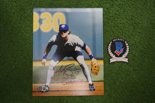 KELLY GRUBER Signed 8x10 Photo TORONTO BLUE JAYS w/"92 W.S Champs" BAS COA