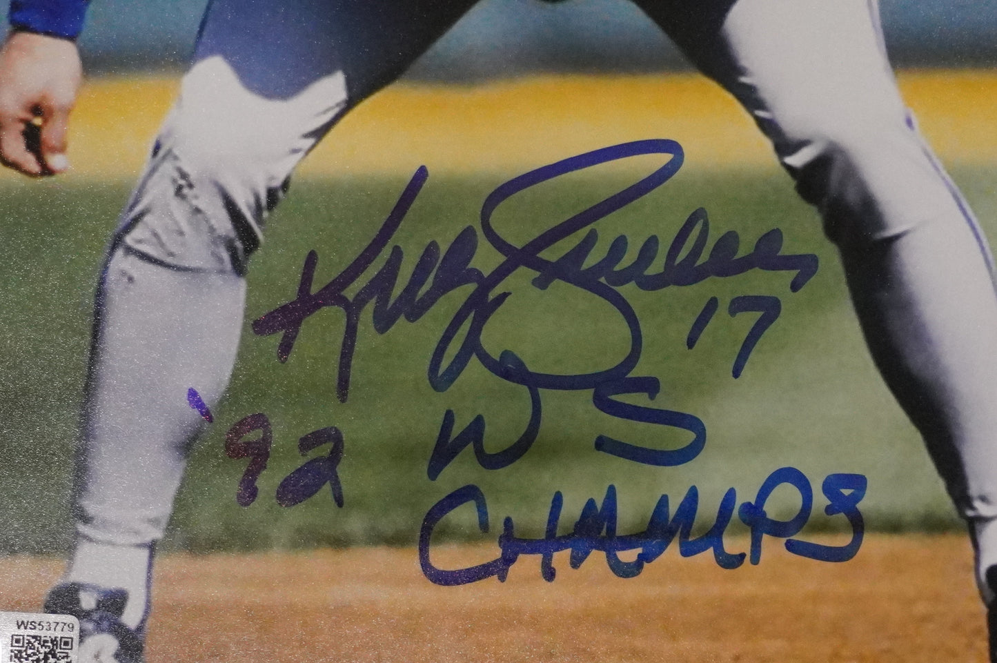 KELLY GRUBER Signed 8x10 Photo TORONTO BLUE JAYS w/"92 W.S Champs" BAS COA