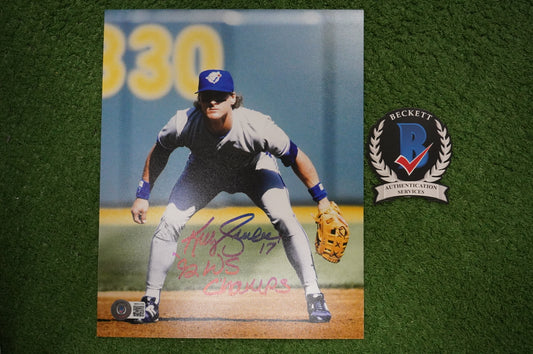 KELLY GRUBER Signed 8x10 Photo TORONTO BLUE JAYS w/"92 W.S Champs" BAS COA