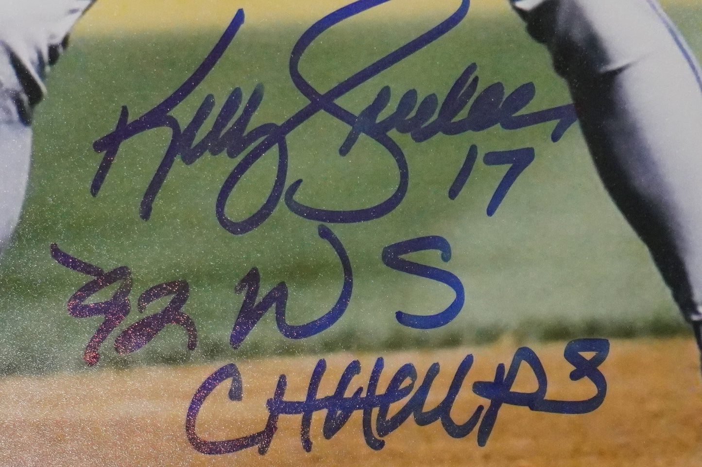 KELLY GRUBER Signed 8x10 Photo TORONTO BLUE JAYS w/"92 W.S Champs" BAS COA