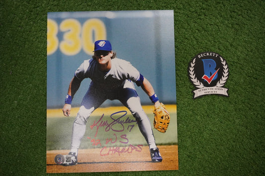 KELLY GRUBER Signed 8x10 Photo TORONTO BLUE JAYS w/"92 W.S Champs" BAS COA