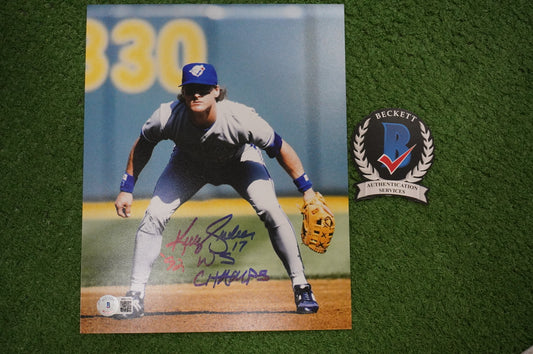 KELLY GRUBER Signed 8x10 Photo TORONTO BLUE JAYS w/"92 W.S Champs" BAS COA