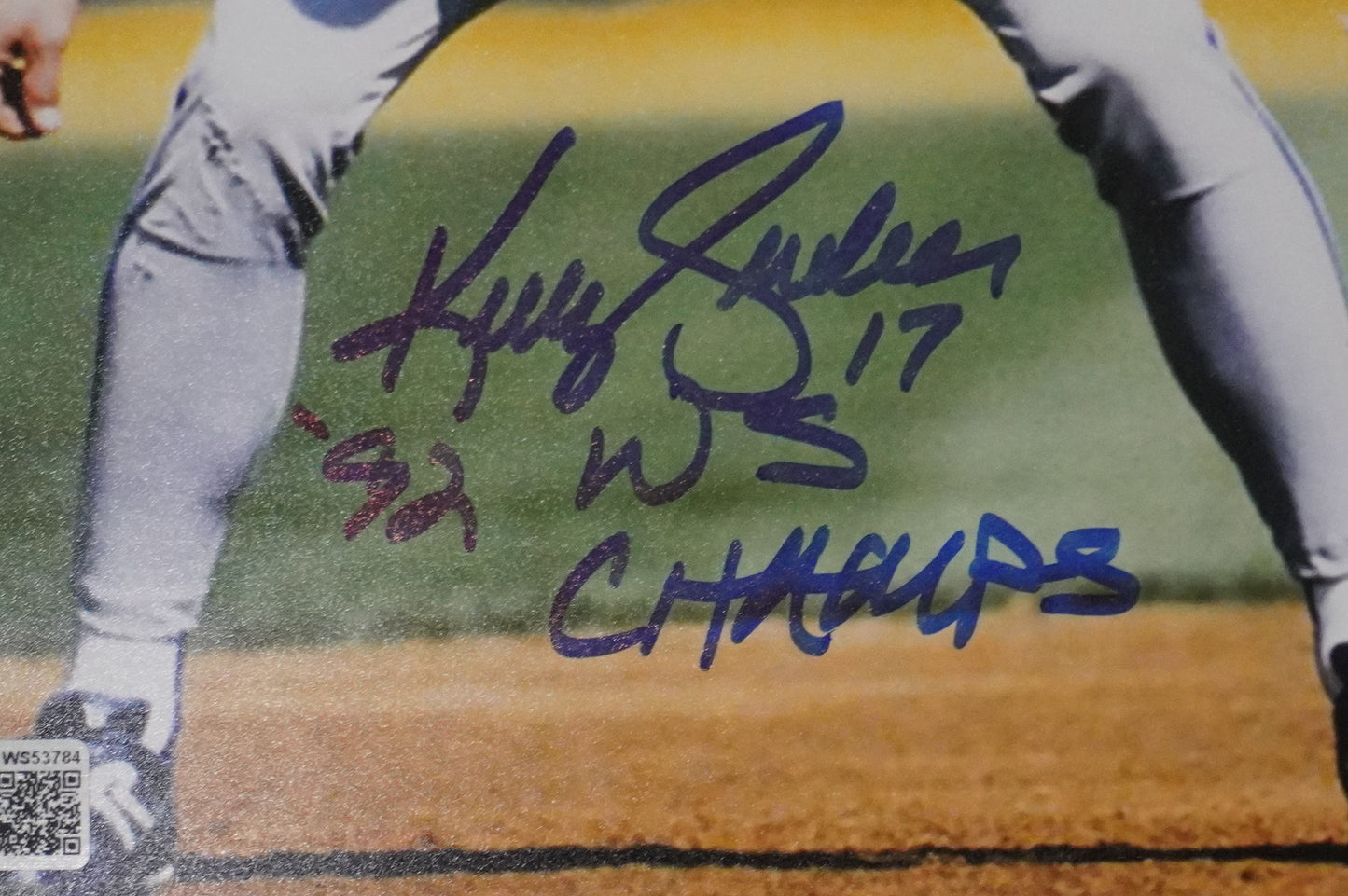 KELLY GRUBER Signed 8x10 Photo TORONTO BLUE JAYS w/"92 W.S Champs" BAS COA