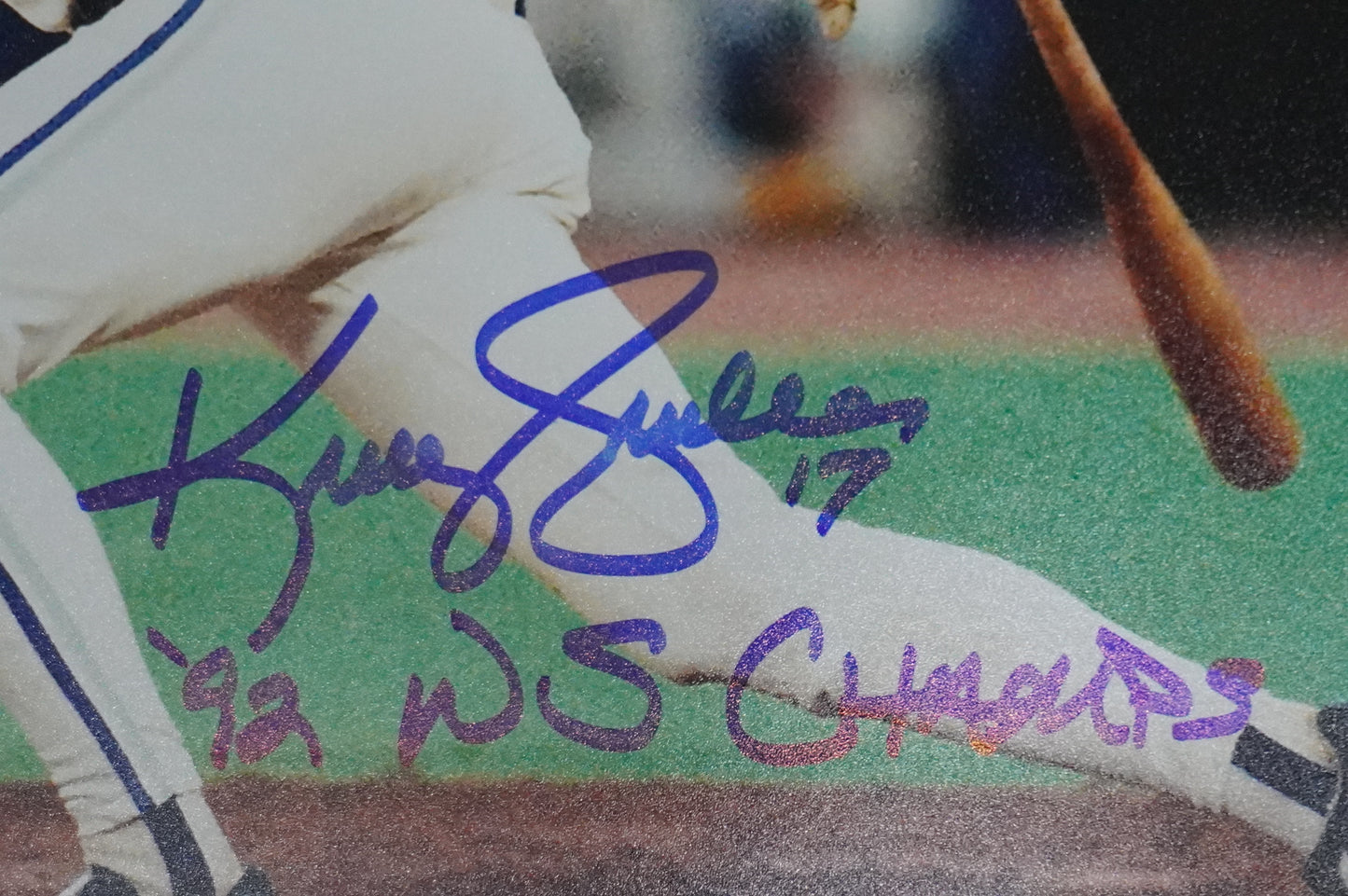 KELLY GRUBER Signed 8x10 AT-BAT Photo TORONTO BLUE JAYS w/"92 W.S Champs" BAS