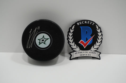 LOGAN STANKOVEN DALLAS STARS SIGNED Logo PUCK BAS COA