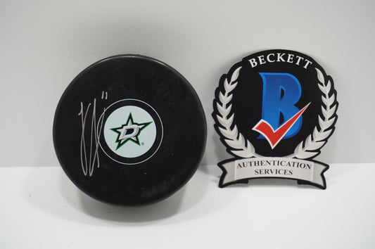 LOGAN STANKOVEN DALLAS STARS SIGNED Logo PUCK BAS COA