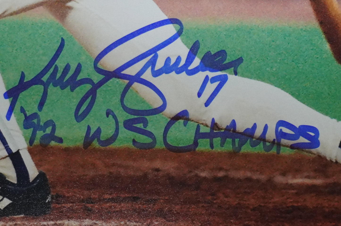 KELLY GRUBER Signed 8x10 AT-BAT Photo TORONTO BLUE JAYS w/"92 W.S Champs" BAS