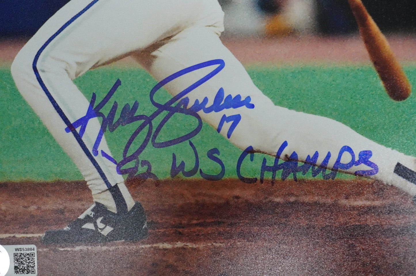 KELLY GRUBER Signed 8x10 AT-BAT Photo TORONTO BLUE JAYS w/"92 W.S Champs" BAS