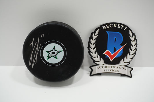 LOGAN STANKOVEN DALLAS STARS SIGNED Logo PUCK BAS COA