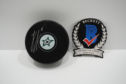 LOGAN STANKOVEN DALLAS STARS SIGNED Logo PUCK BAS COA