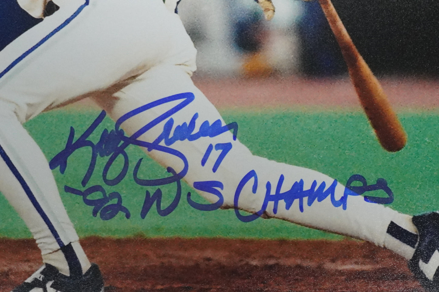 KELLY GRUBER Signed 8x10 AT-BAT Photo TORONTO BLUE JAYS w/"92 W.S Champs" BAS