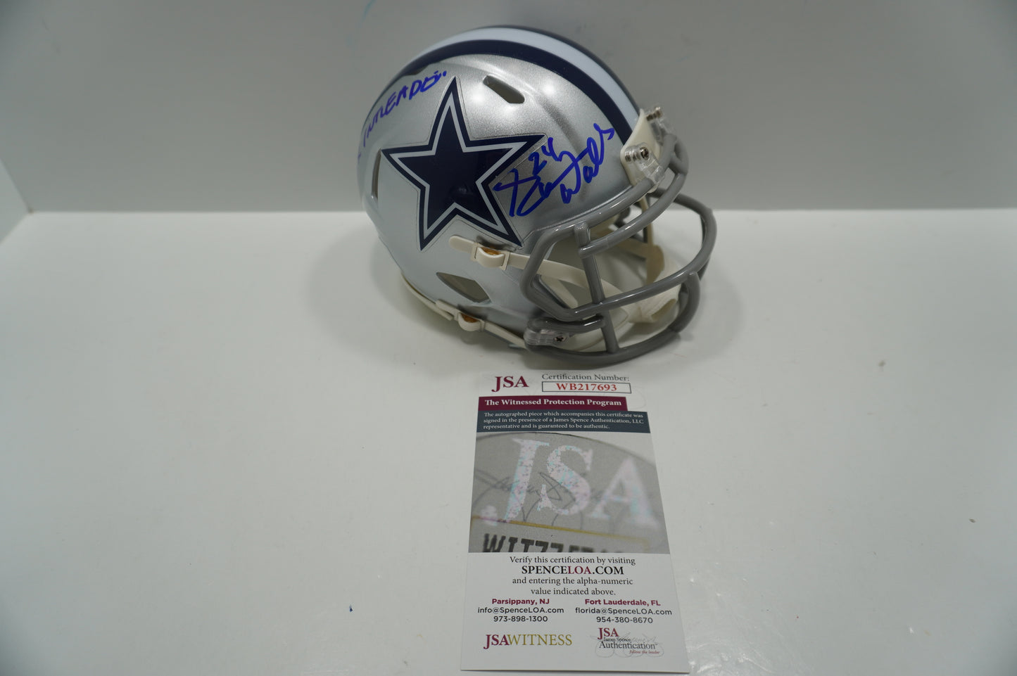 EVERSON WALLS DALLAS COWBOYS SIGNED Mini Helmet w/3x INT LEADER JSA COA