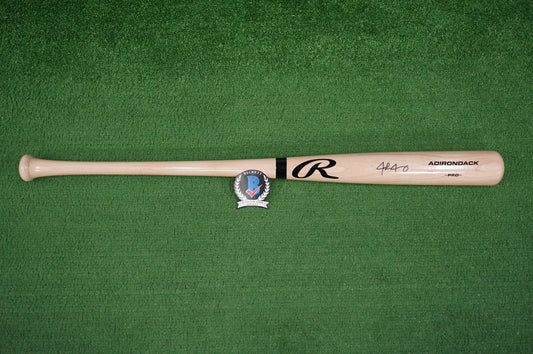 JOSH JUNG TEXAS RANGERS SIGNED BLONDE RAWLINGS BASEBALL BAT BAS COA