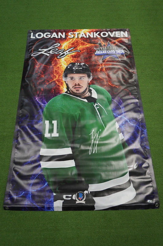 LOGAN STANKOVEN SIGNED TEXAS RANGERS Dallas Card Show 36x60 VINYL BANNER BAS