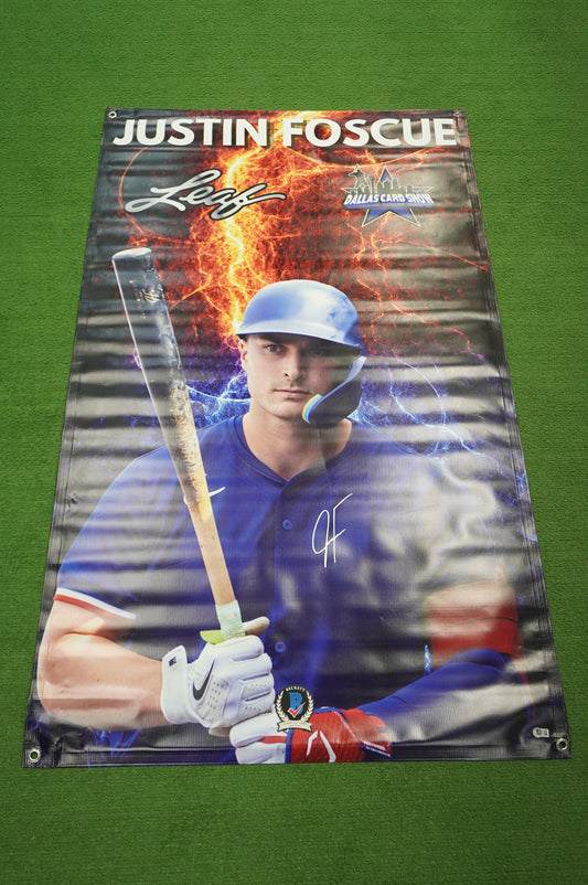 JUSTIN FOSCUE SIGNED TEXAS RANGERS Dallas Card Show 36x60 VINYL BANNER BAS