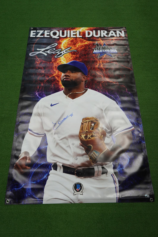 EZEQUIEL DURAN SIGNED TEXAS RANGERS Dallas Card Show 36x60 VINYL BANNER BAS