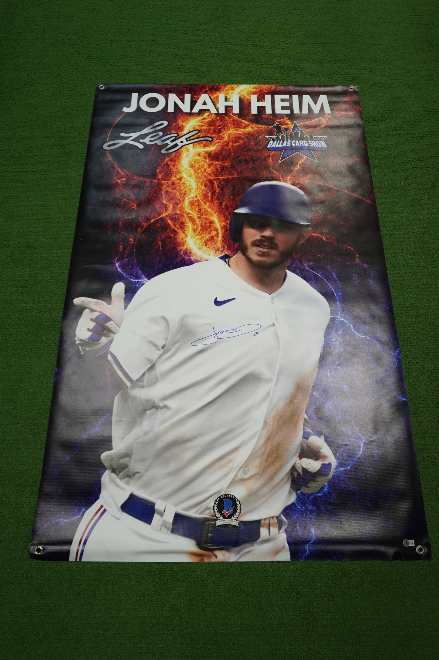 JONAH HEIM SIGNED TEXAS RANGERS Dallas Card Show 36x60 VINYL BANNER BAS